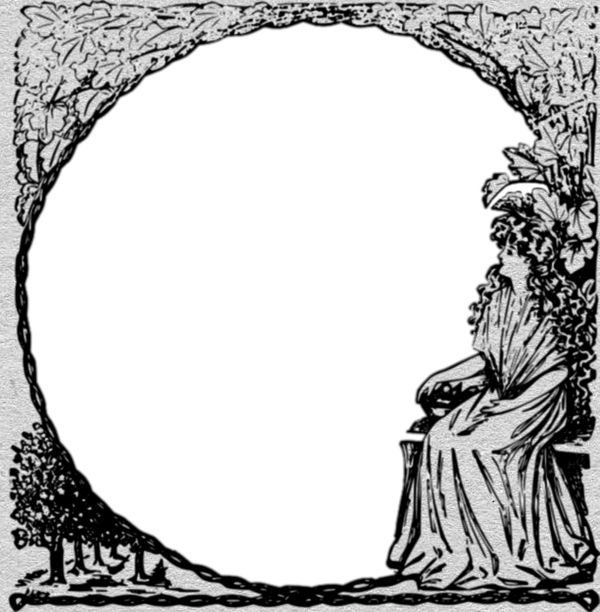 The color, surrounded by a frame of leaves with a lady gazing at it.